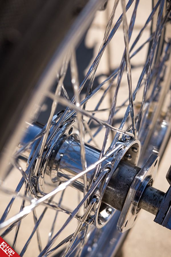 A close up of the tire spokes