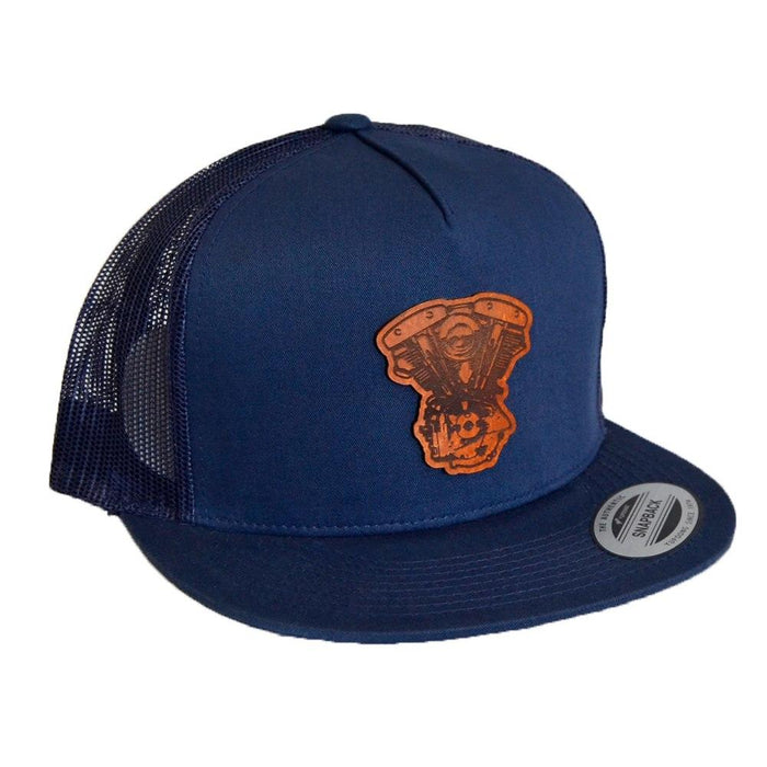 Shovelhead (Alternator) Leather Patch -  5 Panel Snap Back Hat