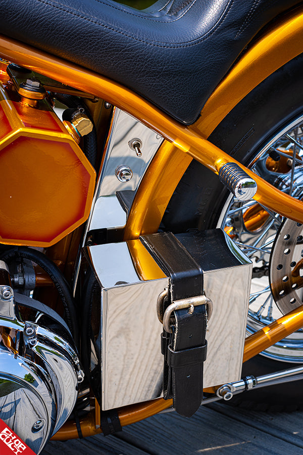 Orange motorcycle storage box