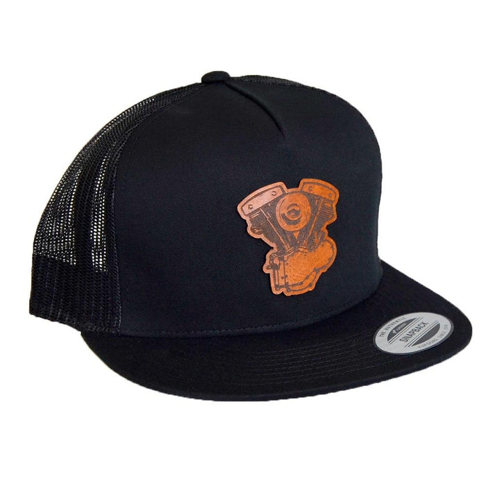 Shovelhead (Generator) Leather Patch - 5 Panel Snap Back Hat
