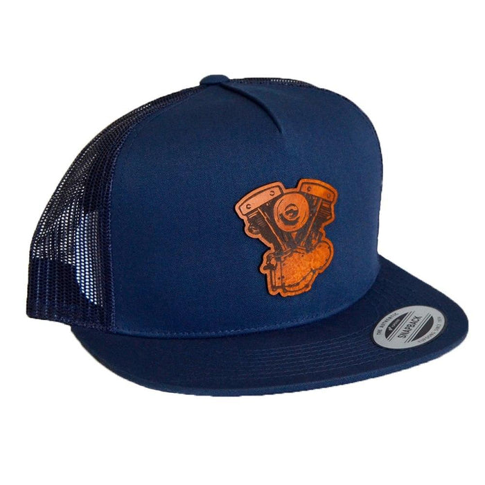 Shovelhead (Generator) Leather Patch - 5 Panel Snap Back Hat