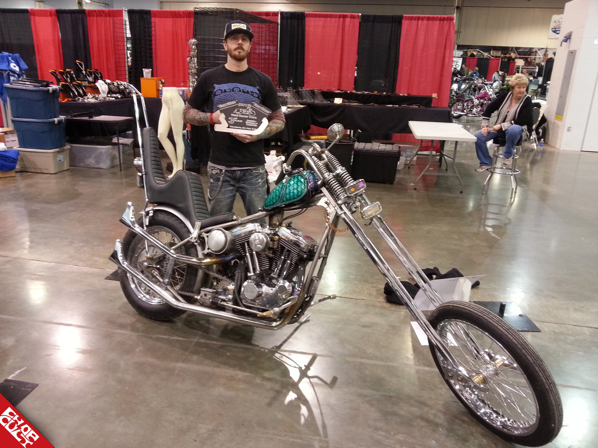 Shawn with chrome motorcycle