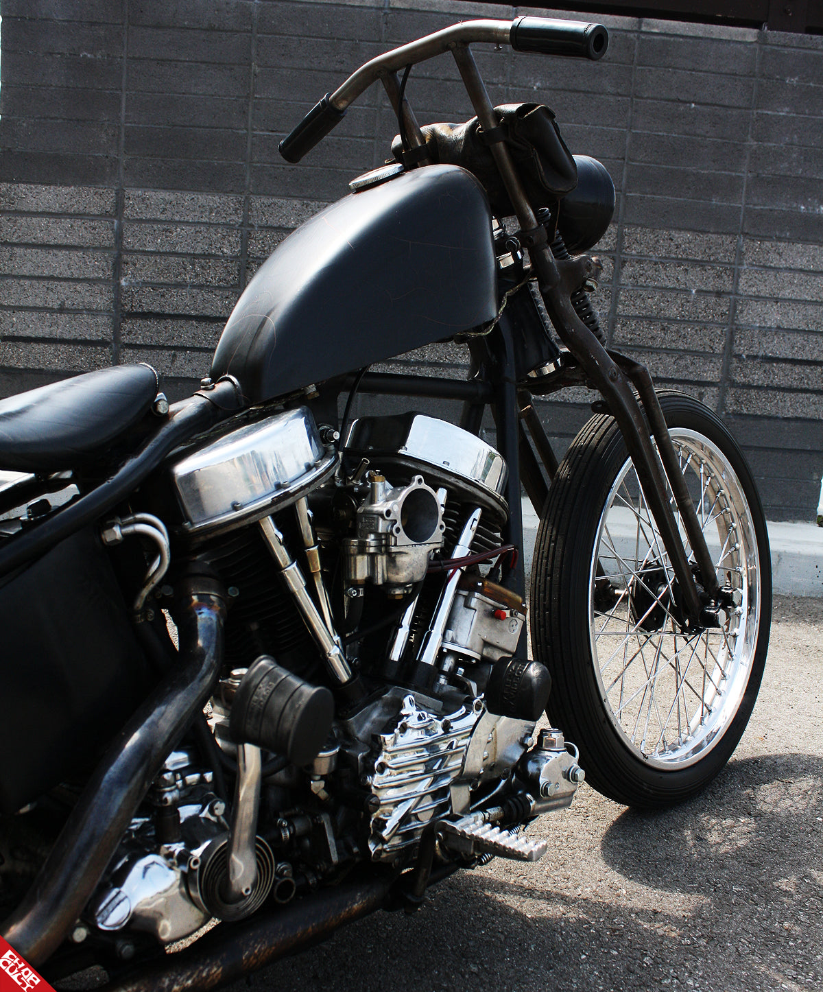 Custom panhead motorcycle engine and handlebars