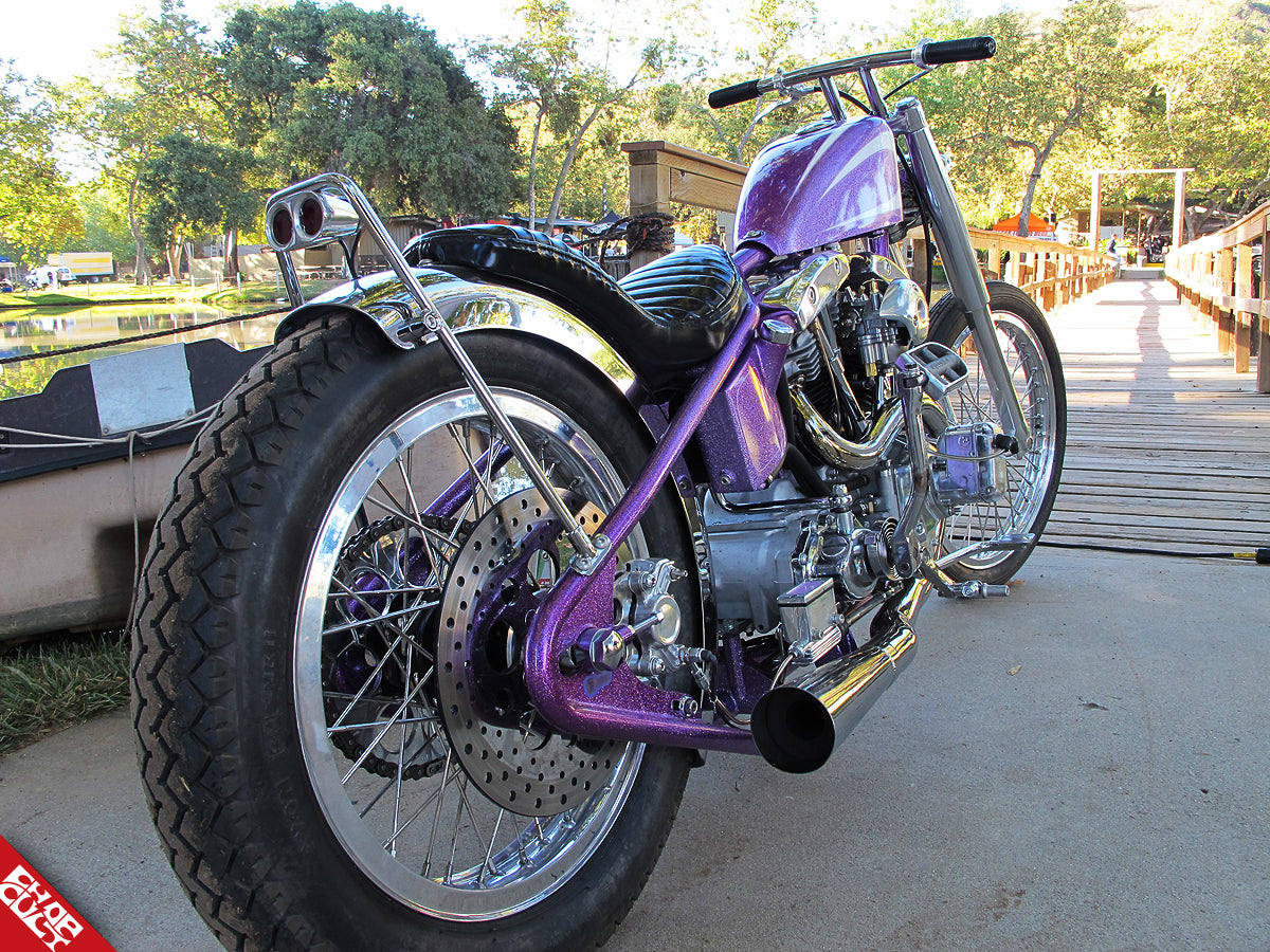 A close up of the bike's rear tire, rear fender, and tail light