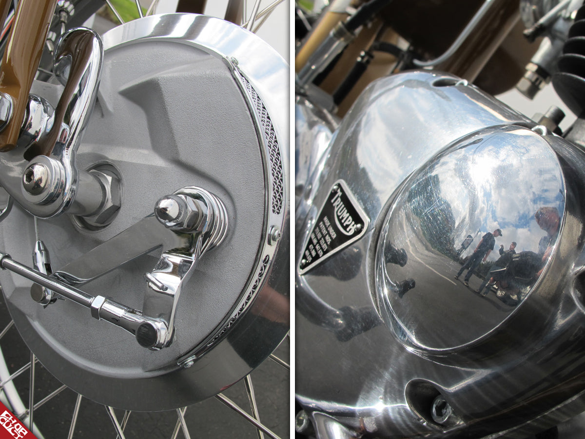 Custom Triumph motorcycle parts close up