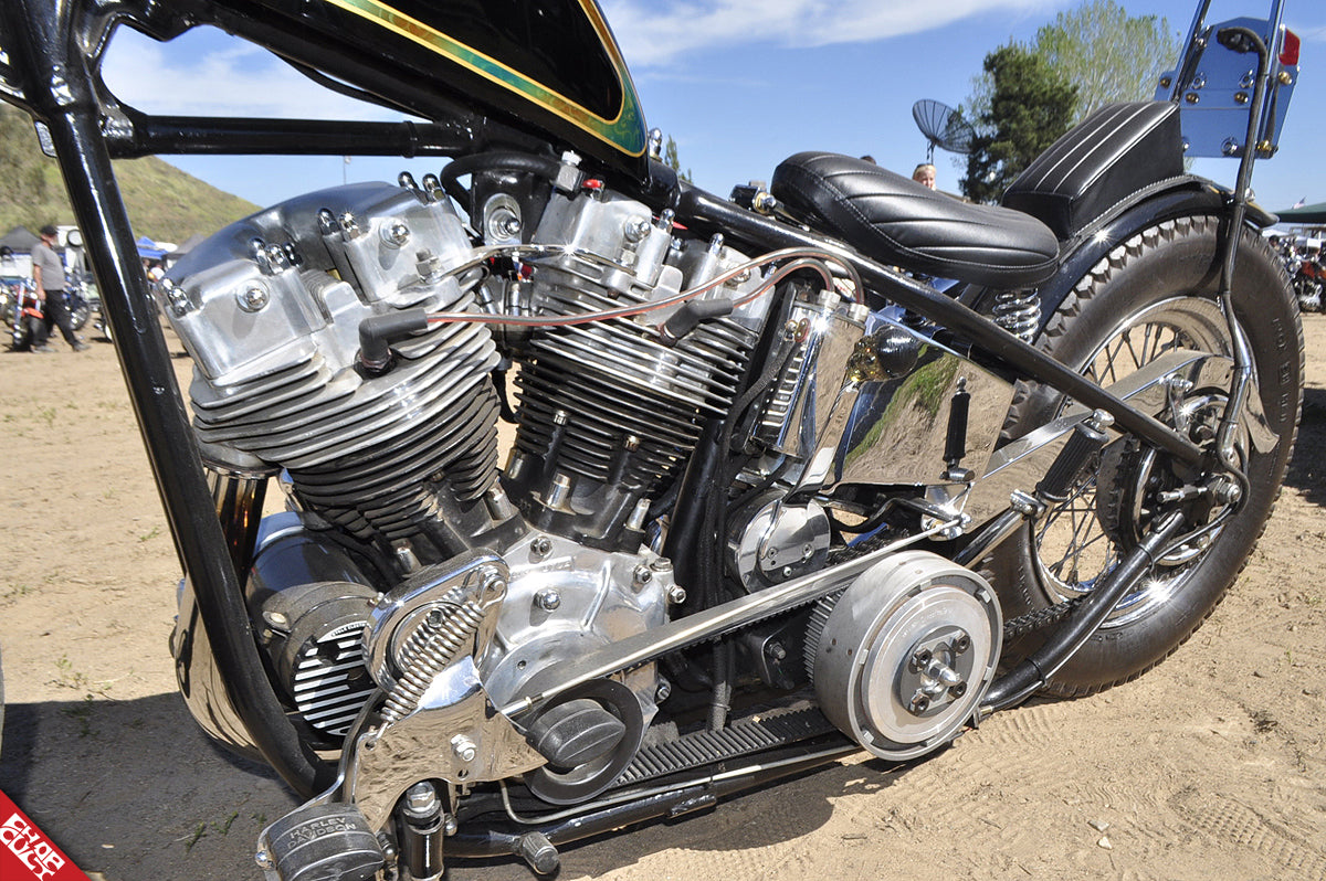 Custom shovelhead motorcycle engine a side