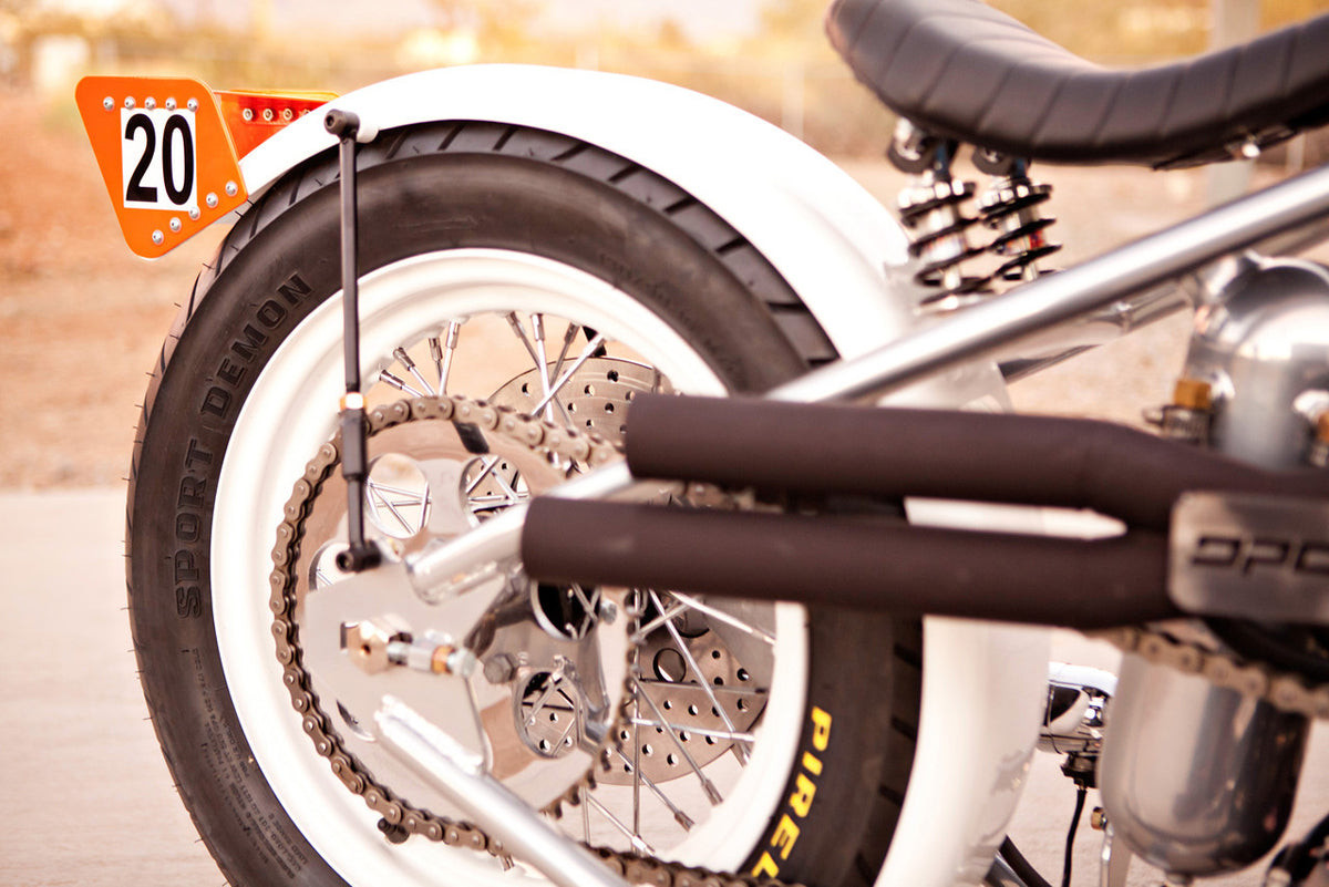 A close up of the bike's rear fender and tire