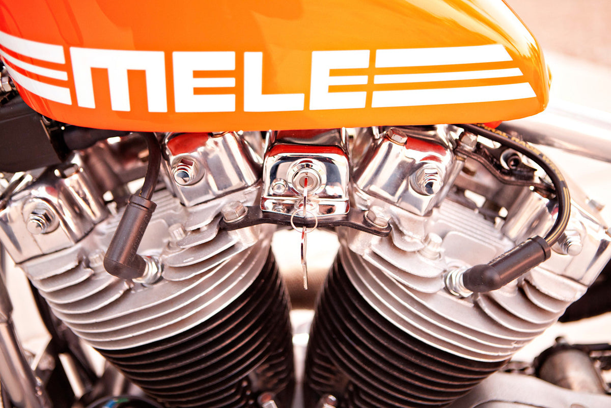 A close up of the bike's paint design reading "Mele"