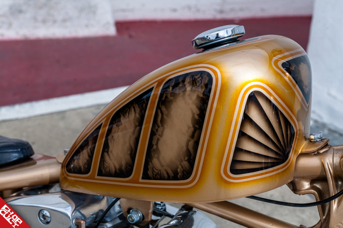 The bike's oil tank paint job