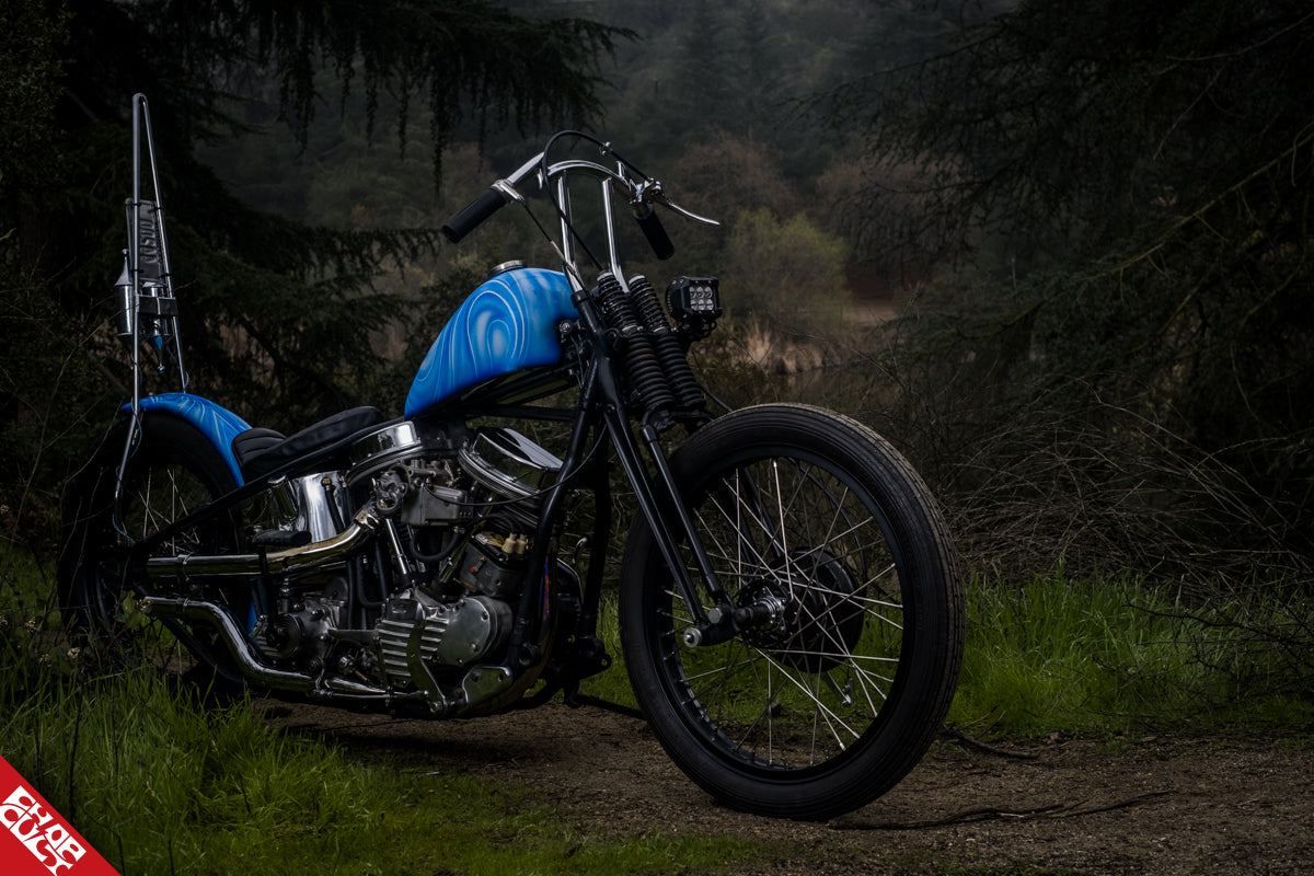 Panhead motorcycle a side front angle