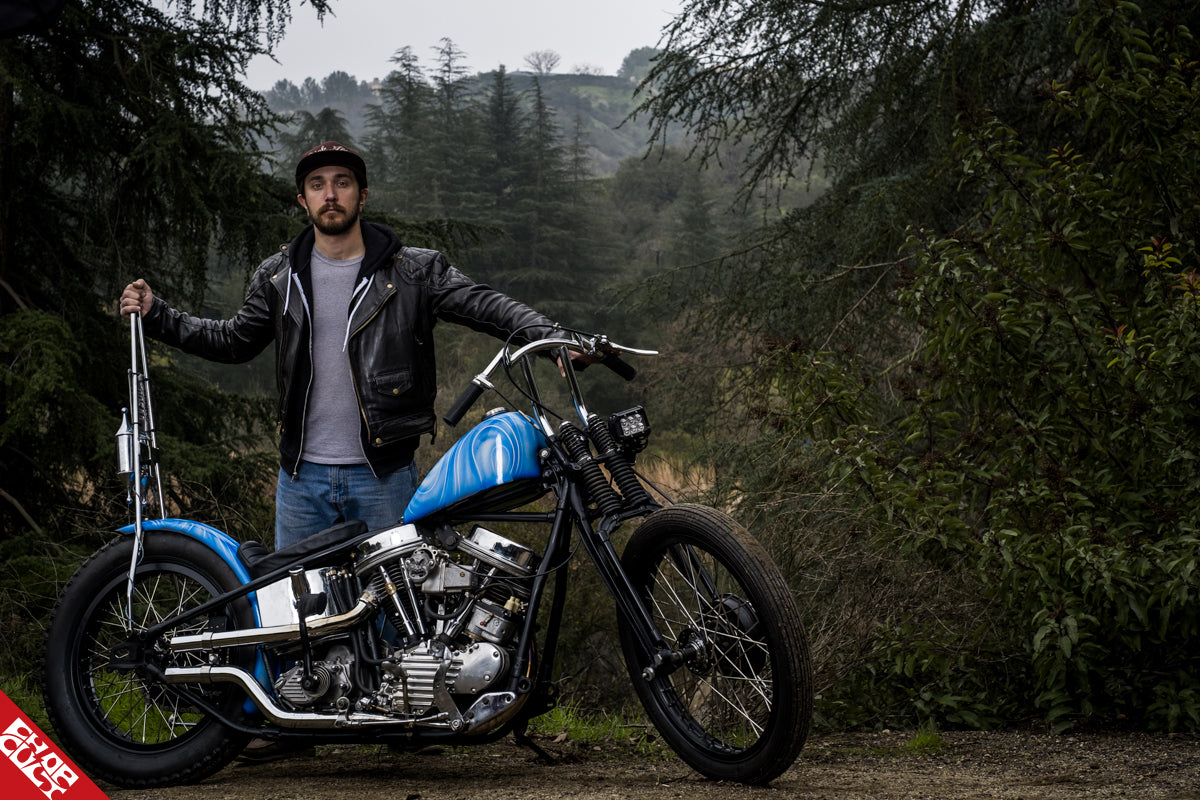 Fredo with panhead motorcycle
