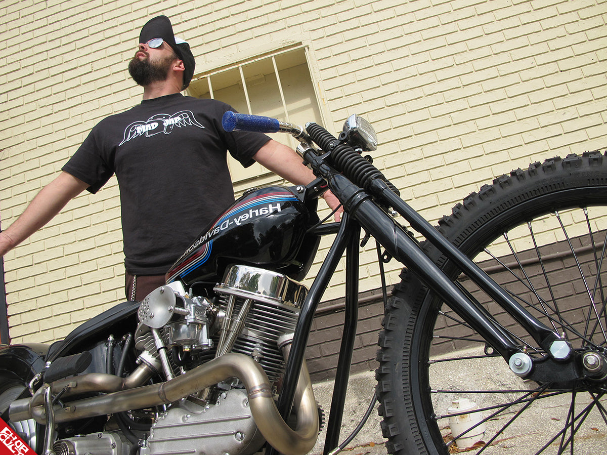 Larry Pierce with panhead motorcycle