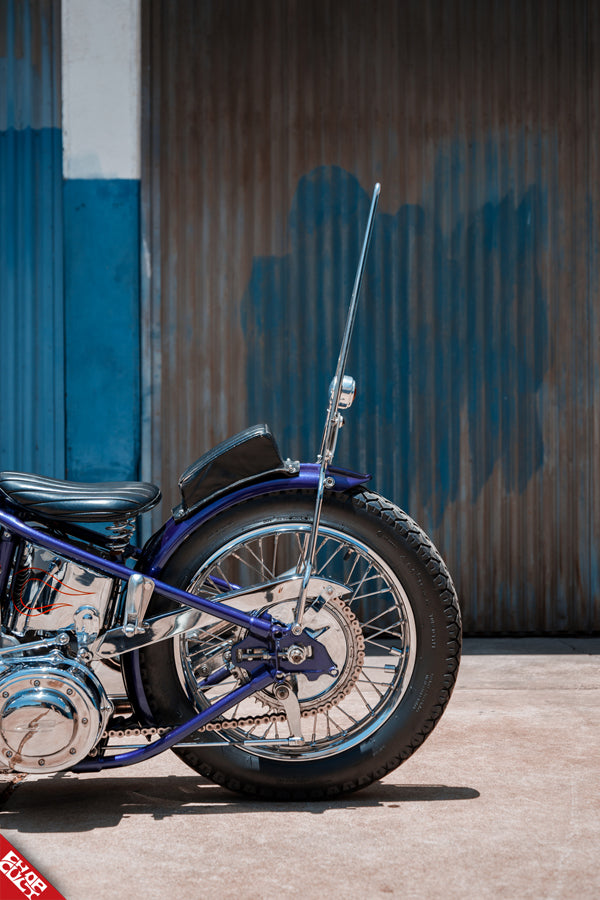 Panhead motorcycle rear wheel