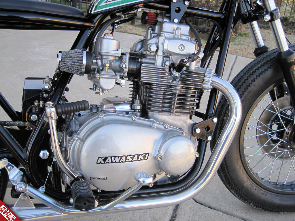 A side view of the bike's engine