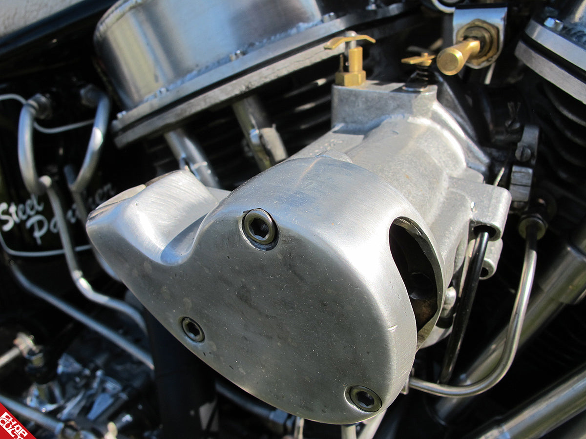 Panhead motorcycle engine close up