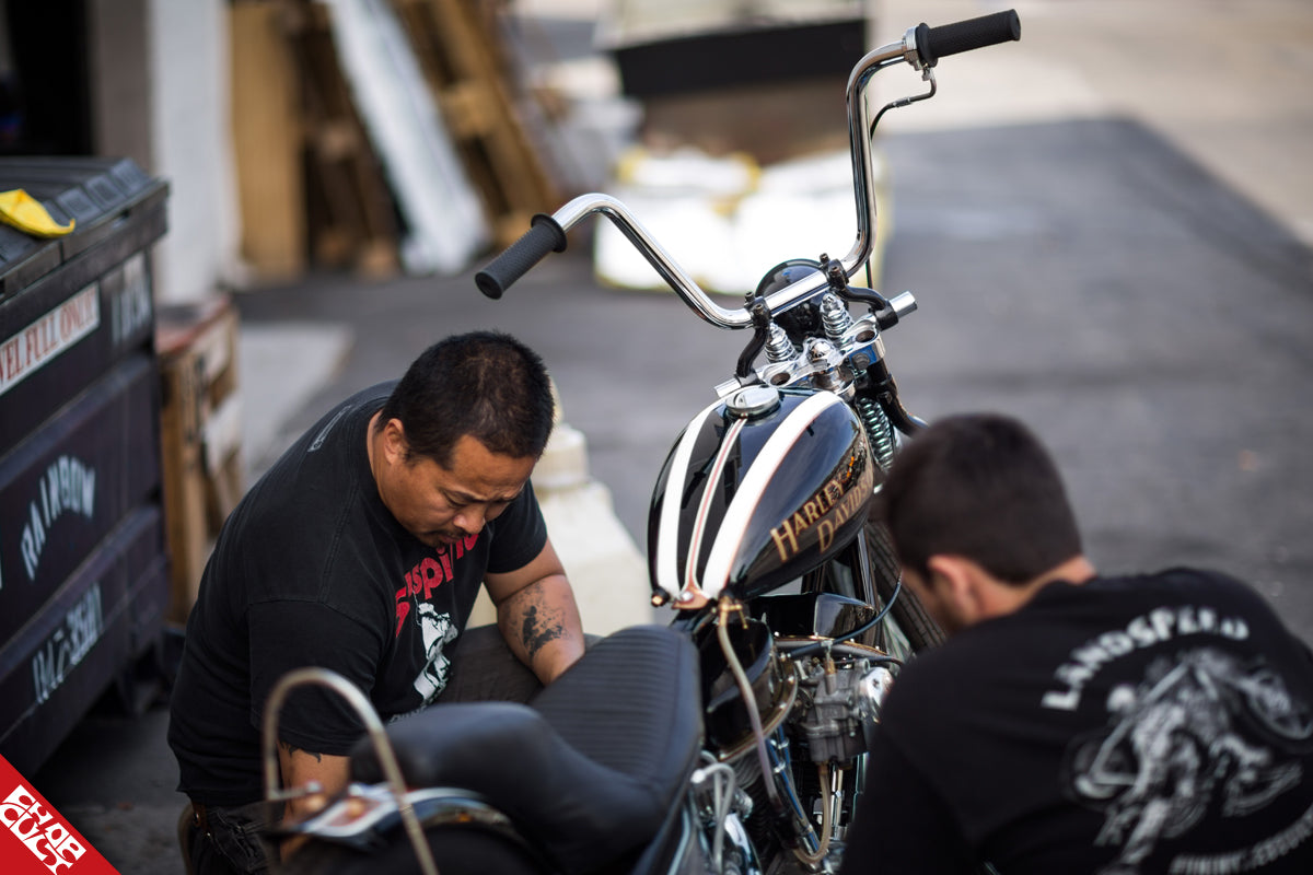 Tony with panhead motorcycle