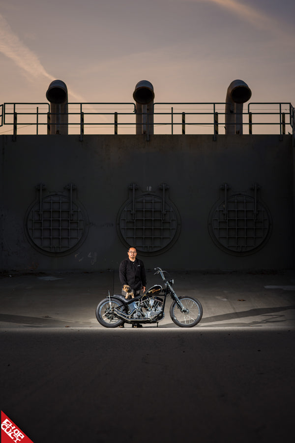 Panhead motorcycle at night