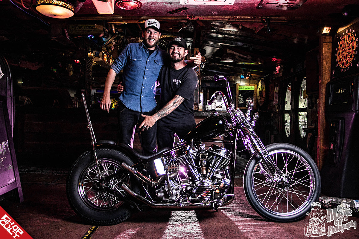 Eric Vaughan and friend with panhead motorcycle