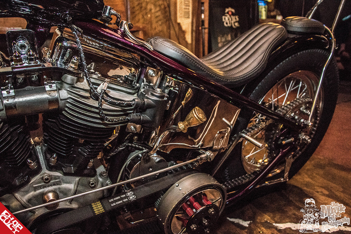 Panhead motorcycle b side front angle