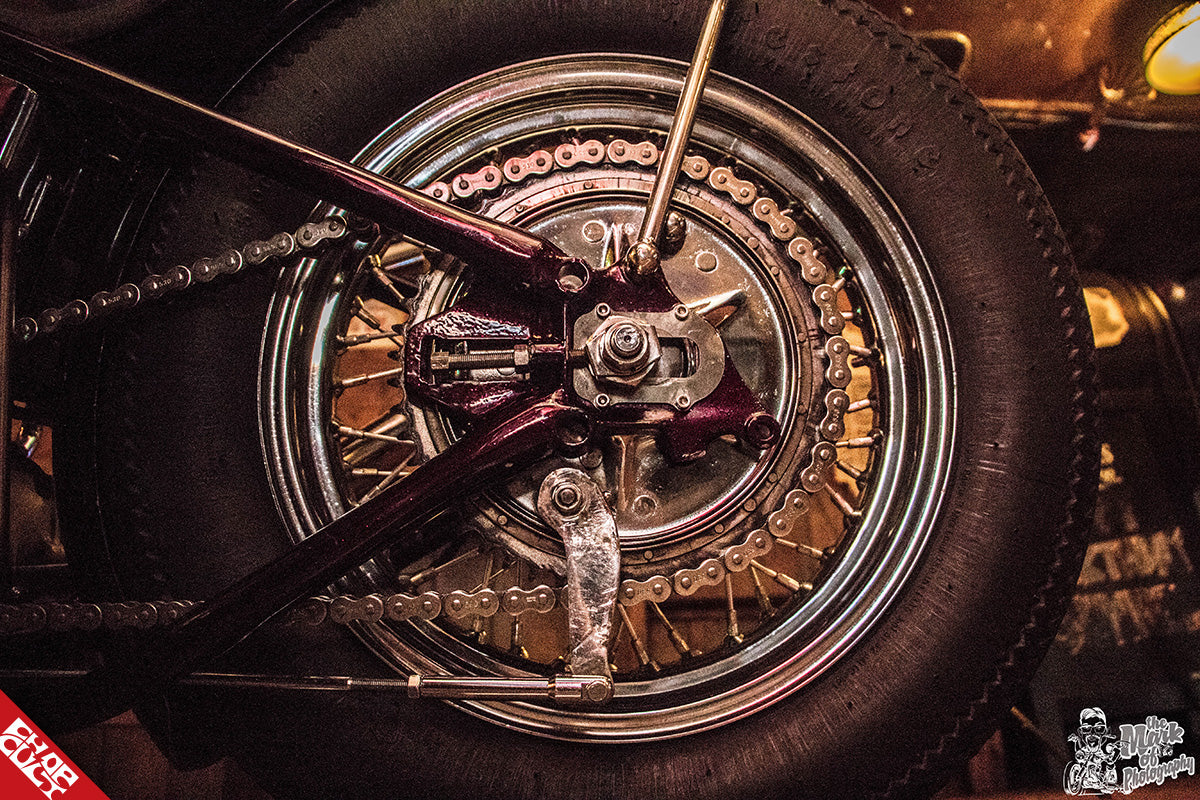 Panhead motorcycle rear wheel