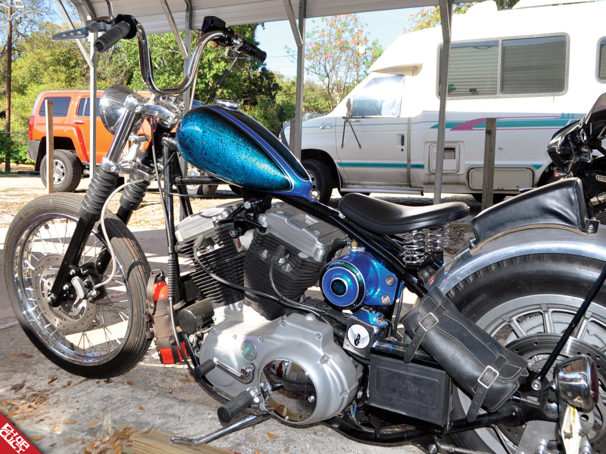 Custom motorcycle b side rear view