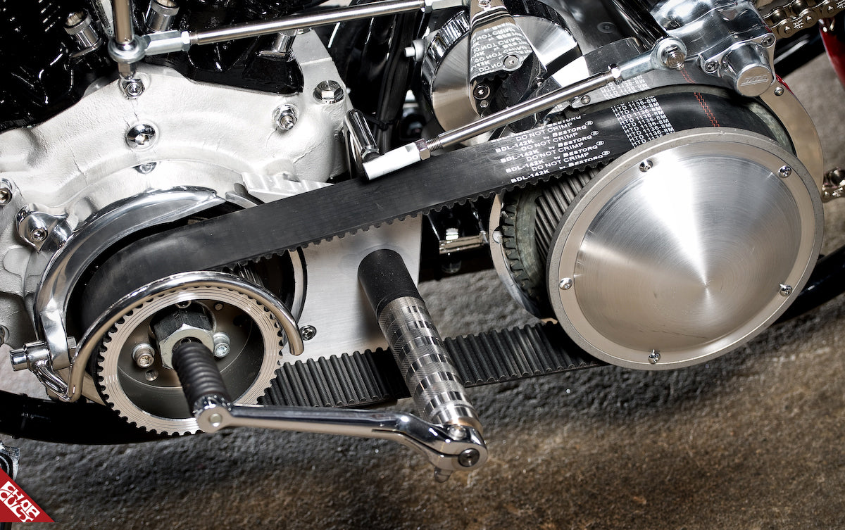 Custom Haley Davidson motorcycle engine belt