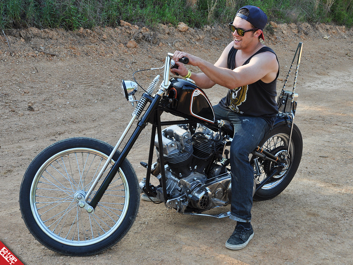 Spenser with his custom shovelhead motorcycle