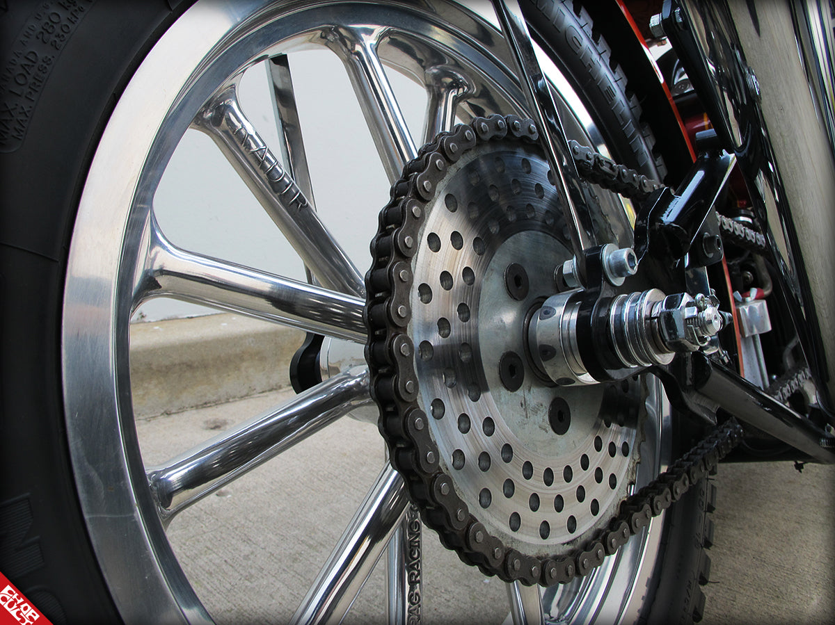 A close up photo of the bike's rear tire.