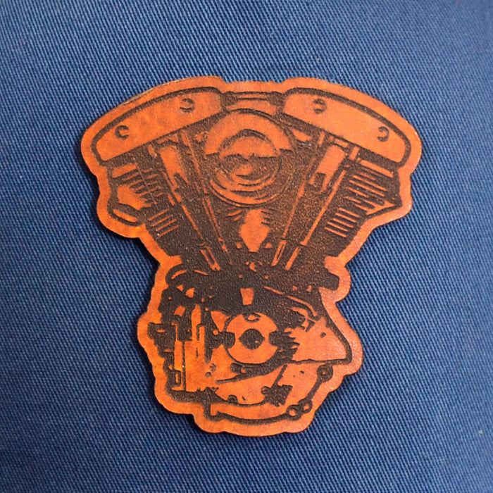 Shovelhead (Alternator) Leather Patch -  5 Panel Snap Back Hat
