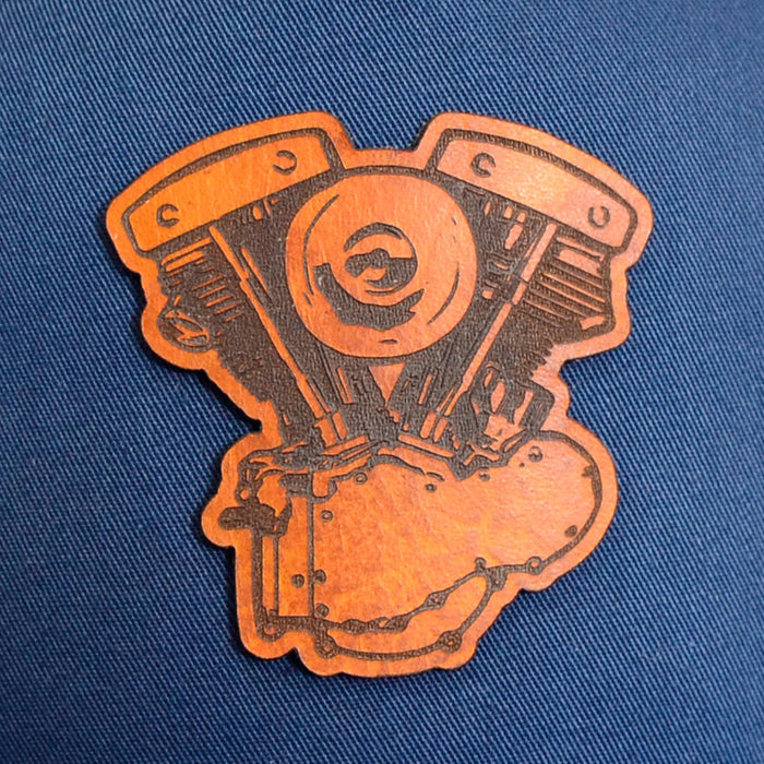 Shovelhead (Generator) Leather Patch - 5 Panel Snap Back Hat