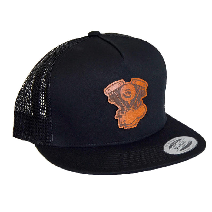 Shovelhead (Generator) Leather Patch - 5 Panel Snap Back Hat