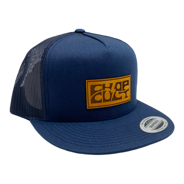 Chop Cult Leather Patch Mesh Snap Back Cap - Navy Blue